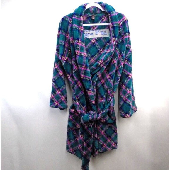 Victoria's Secret Other - Victoria Secret Soft Plush Plaid Gingham Robe womens Size M/L Belted Pockets